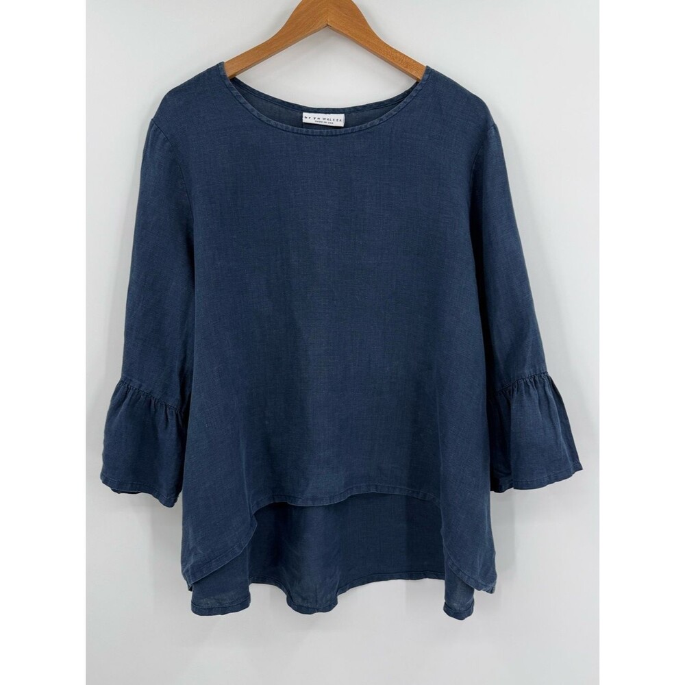 Bryn Walker 100% Linen Bell Sleeve Fran Top | Indaco | XL